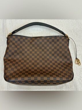 Louis Vuitton Graceful MM Damier Ebene Shoulder Bag Red Interior